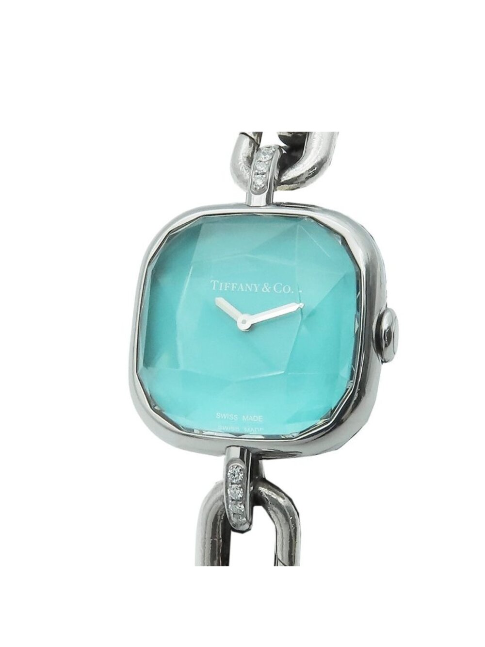 Tiffany & Co HardWear Blue Diamond Medium Lug Gauge Link Watch Quartz